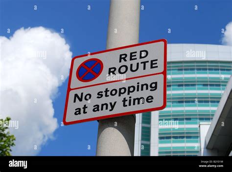 red route  stopping sign euston road camden borough london united