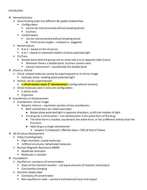 Exam Review Sheet For Chapters Biochemistry I Review Sheet For