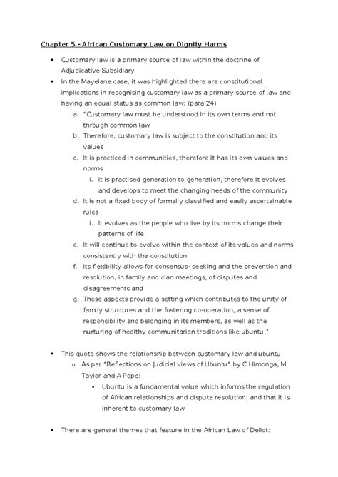 Chapter 5: African Customary Law & Dignity Harms (LAW 301) - Studocu