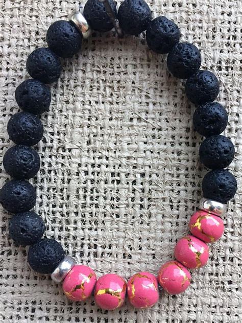 Pink And Black Lava Rock Essential Oil Diffuser Bracelet Essential Oil