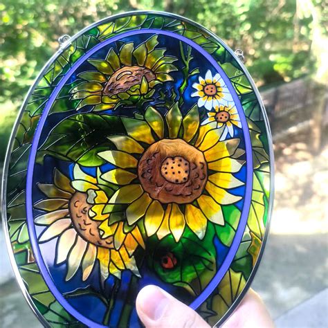 Sunflower Stained Glass Window Hangings Colorful Suncatcher Etsy