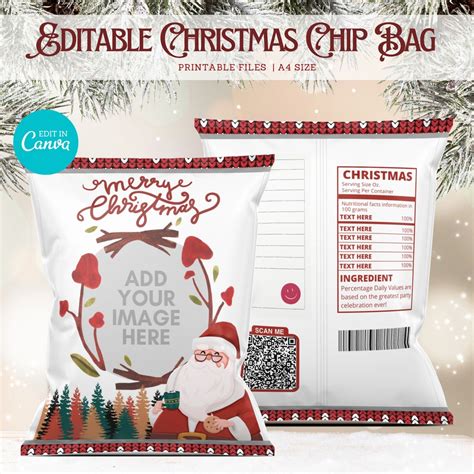 Editable Christmas Chip Bag Template Santa Chip Bag Christmas Party