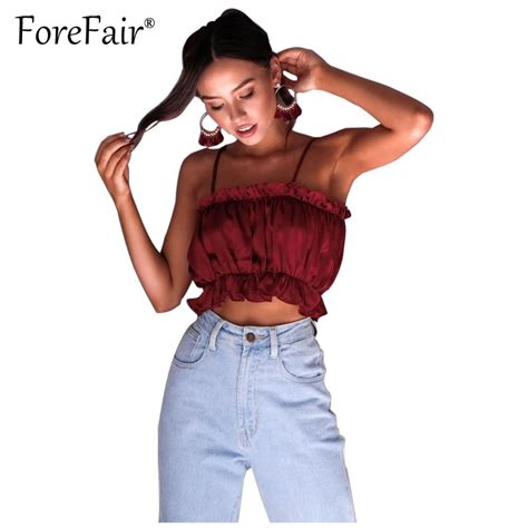 Forefair Summer Camis Tops 2018 Women Ruched Strap Tube Top Burgundy Black Ladies Sexy