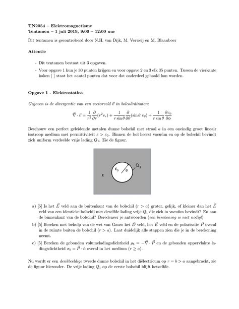 Tentamen 1 Juli Vragen En Antwoorden TN2054 Elektromagnetisme