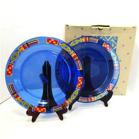 2 KENTE African Heritage Cobalt Blue Dinner Plates Arcoroc France