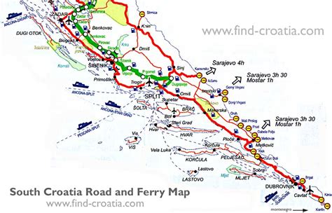 A Map Of The South Croatia Road And Ferry Route As Well As Other Roads