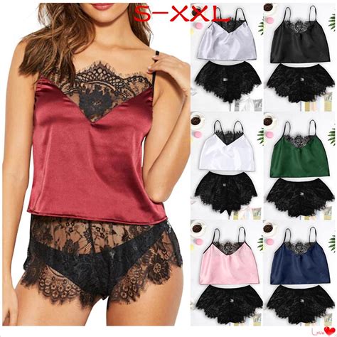 Buy Satin Silk Pajamas Bow Nightdress Lingerie Women Underwear