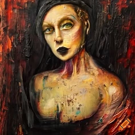 Oil Painting Of A Haunted Woman With Vivid Colors In A Renaissance