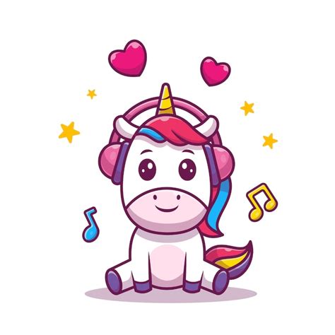 Cute unicorn listening music vector illustration. unicorn with music ...