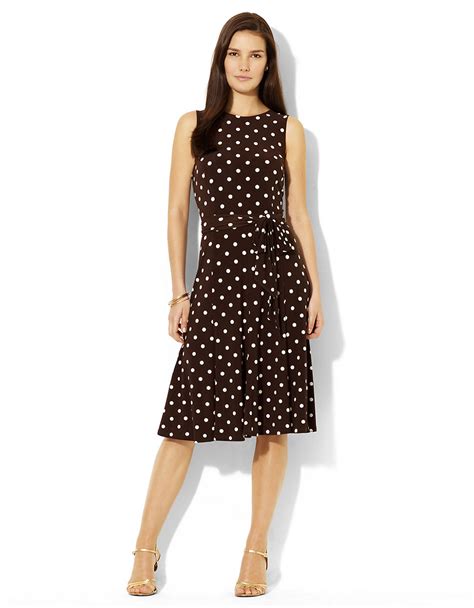 Lyst Lauren By Ralph Lauren Polka Dot Jersey Dress In Brown