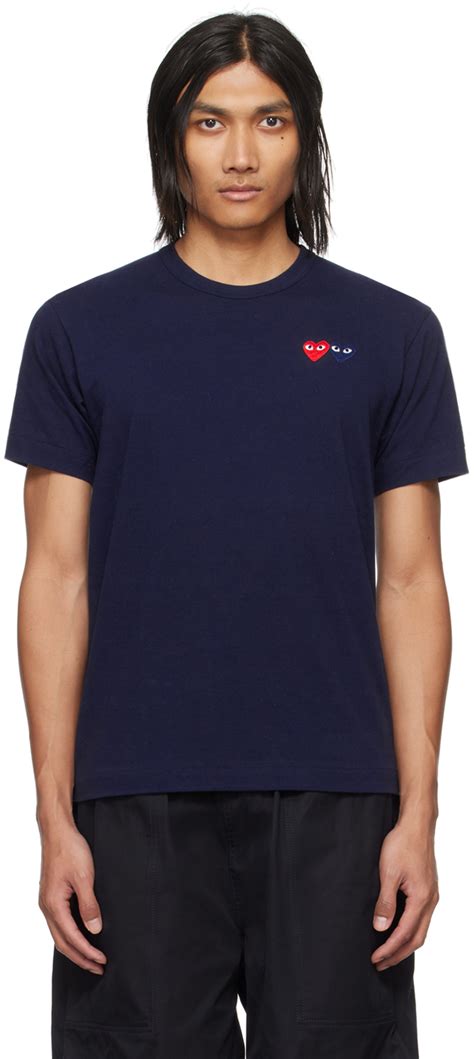 Comme Des GarÇons Play Navy Double Heart T Shirt Ssense