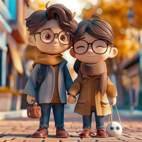 Fotos Renderizadas En D De Dibujos Animados De Una Hermosa Pareja De