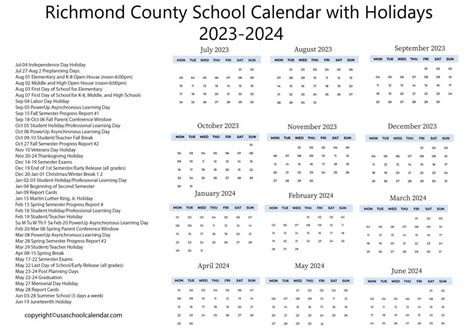 Richmond County School Calendar with Holidays 2023-2024