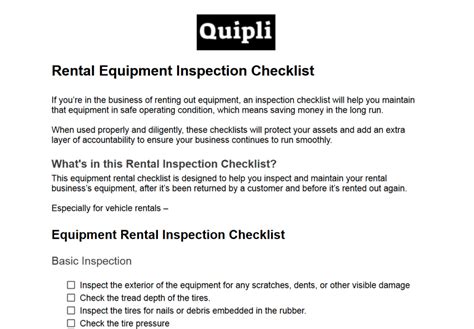 2023 Equipment Rental Checklist Template