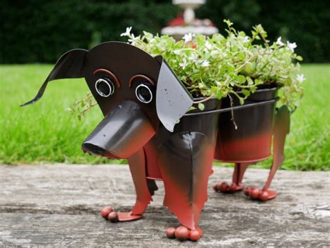 Dachshund Sausage Dog Planter Outdoor Double Garden Planter 2 Pots