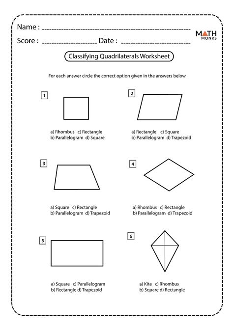 Classifying Quadrilaterals Worksheet Th Grade Bachelor Of