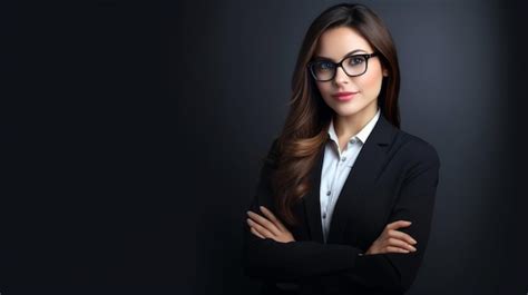 Premium Ai Image A Woman In A Suit With Glasses Stands With Her Arms