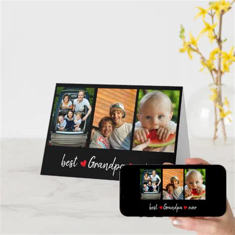 Cute Best Grandpa Ever 3 Photo Custom Card | Zazzle