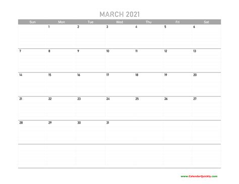 March Calendar 2021 Printable | Calendar Quickly