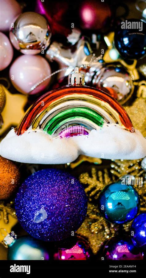 Christmas Decorations Baubles Different Shapes And Colors Colorful