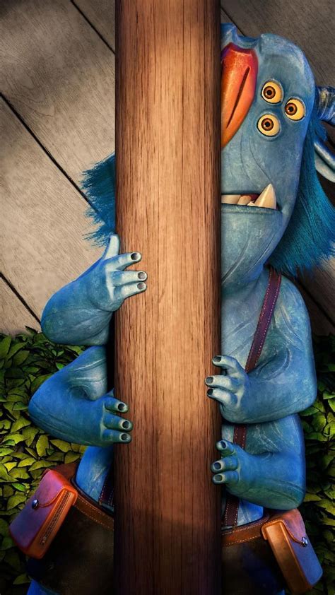 a cartoon character is peeking out from behind a wooden pole