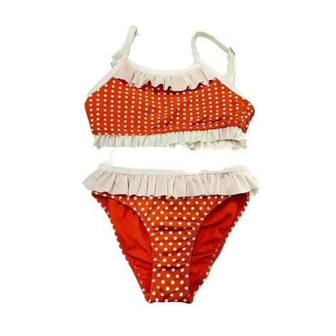 Girls Bikini Set With Orange Polka Dots And White Tassels Buy Orange