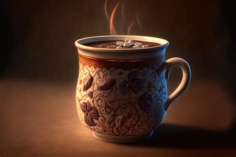 Premium AI Image A Close Up Of A Porcelain Mug Of Hot Chocolate