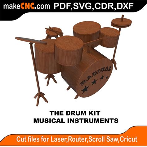 drum kit musical instrument  puzzle laser cut scroll