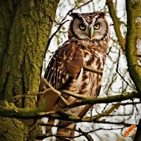 Owl Perched On A Tree Branch On Craiyon