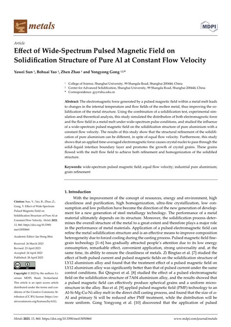 Pdf Effect Of Wide Spectrum Pulsed Magnetic Field On Solidification