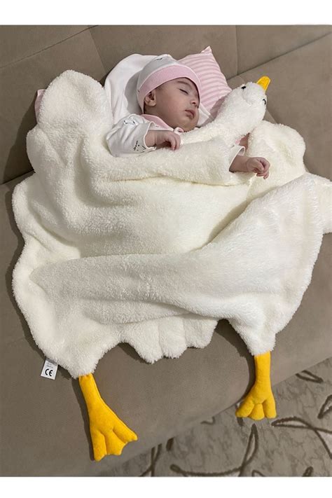 Modakids Krem Sevimli Çocuk Bebek Battaniyesi Ördek Kışlık Peluş