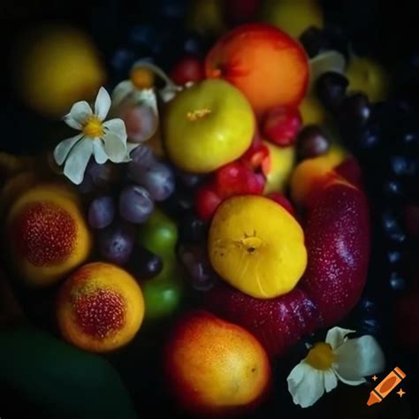 Vibrant Still Life Of Fruits And Flowers On Craiyon