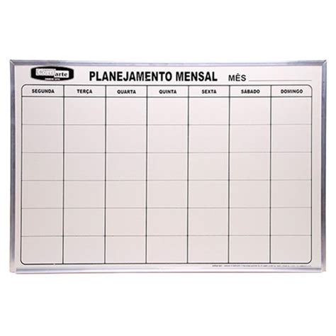 Quadro Branco Planejamento Mensal Moldura Aluminio 90X60 Cm em Promoção