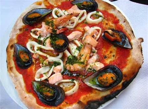 Italian Seafood Pizza With Squid Mussels And Shrimps Stock Image Image