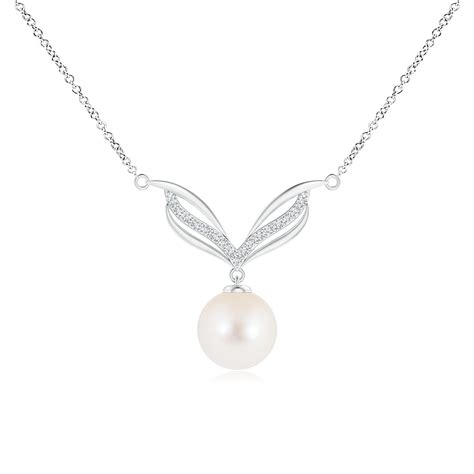 Freshwater Pearl Angel Wings Necklace With Diamonds Angara