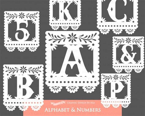 White Alphabet And Numbers Papel Picado Fiesta Digital Clip Art