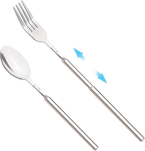 2pcs Extendable Fork Spoon Telescopic Stainless Steel