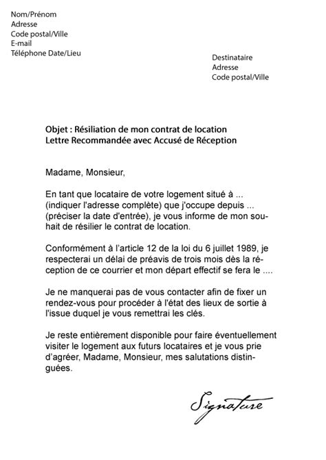 Exemple De Lettre Resiliation Bail