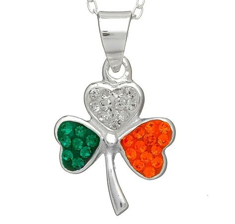 Hallmarked Sterling Silver Irish Shamrock Pendant With Tri Colour