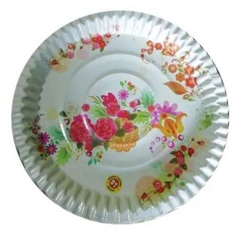 White Inches Biodegradable Ecofriendly Round Printed Paper Plate For