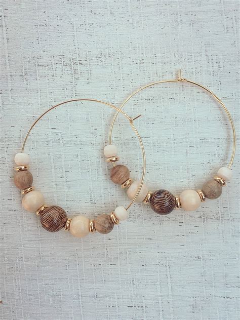 Multi Wooden Bead Hoop Earrings Etsy