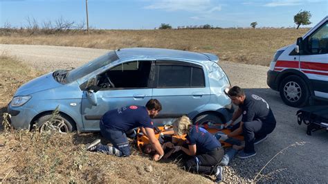 Tekirdağ da feci kaza Otomobil takla attı