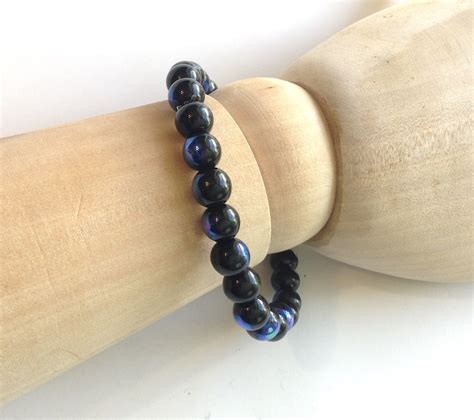 Pulsera Simple Para Hombre Con Cuentas De Vidrio Iridiscente Etsy