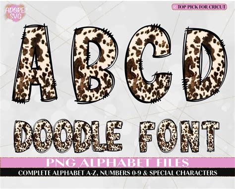 Rustic Cowhide Doodle Alphabet Letters PNG Cow Print Doodle Font Cow