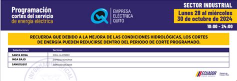 Nuevos Horarios De Corte De Luz Para Quito Del Lunes 28 Al Miércoles 30