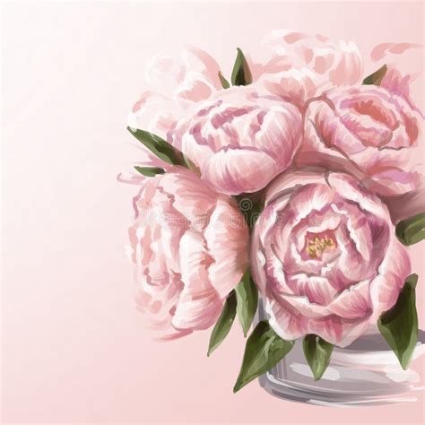 Bouquet Of Pink Peonies In A Vase Stock Illustration Illustration Of