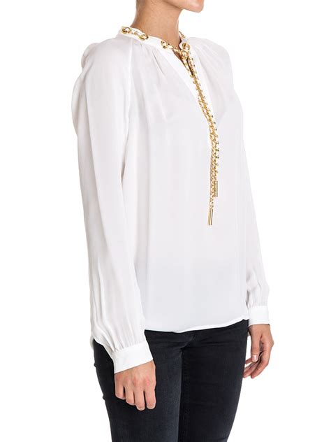 Blouses Michael Kors Chain Detailed White Silk Blouse Mu L Fvy