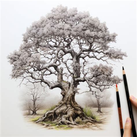 Premium Photo | Intricate Colored Pencil Illustration Of An Old Tree