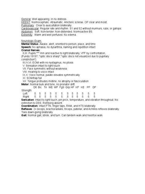 Neurology Physical Exam Template Printable Word Searches