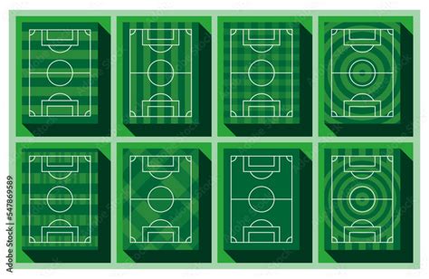 Soccer field grass pattern design collection. Top view football field pattern with 8 types of ...